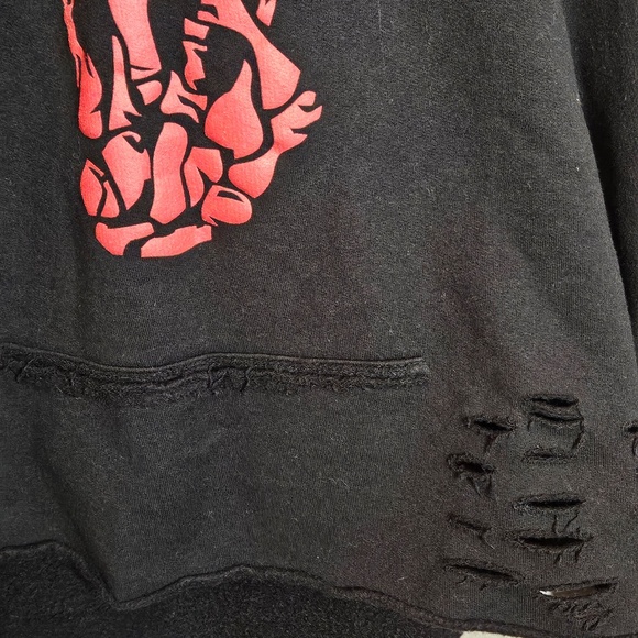 Distressed Black Cropped Hoodie with Skeleton - Picture 6 of 6